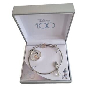 NIB Disney Parks 100th Celebration Minnie Mouse Rose Gold Charm Bracelet